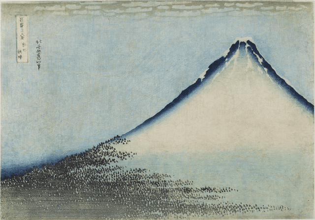Katsushika Hokusai, Clear Day with a Southern Breeze ('Blue Fuji'), c. 1830-33, colour woodblock. The Iuchi Collection, on deposit at the National Museum of Western Art, Tokyo. Photo by Norihiro Ueno