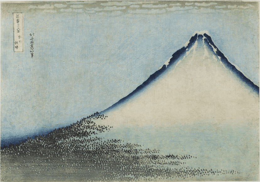 Katsushika Hokusai, Clear Day with a Southern Breeze ('Blue Fuji'), c. 1830-33, colour woodblock. The Iuchi Collection, on deposit at the National Museum of Western Art, Tokyo. Photo by Norihiro Ueno