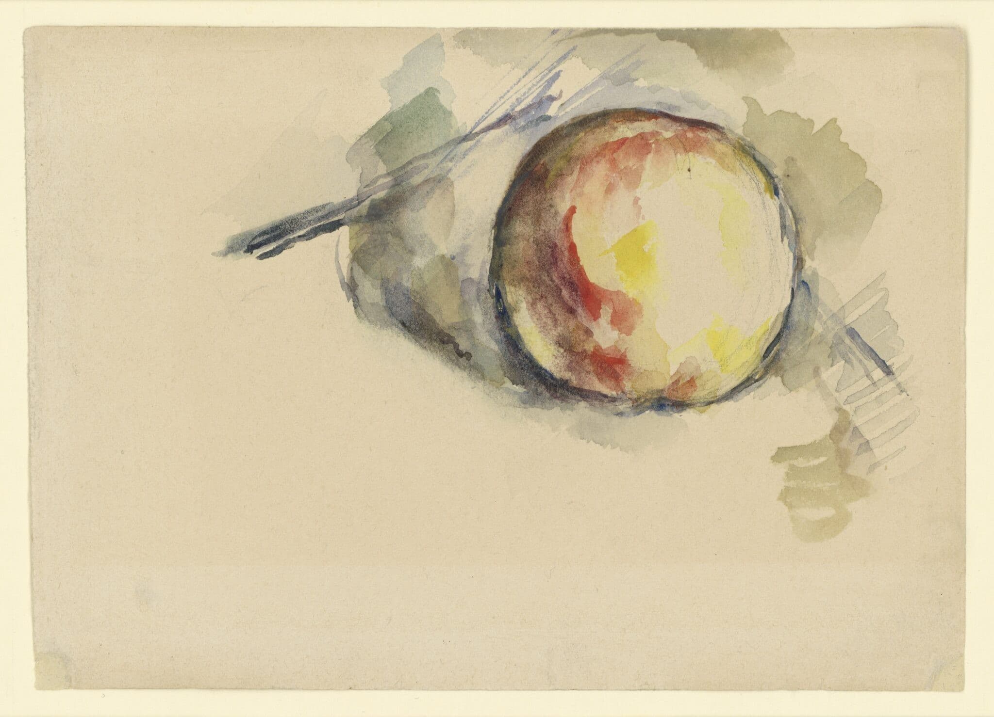 Paul Cézanne, Étude de pomme (Study of an Apple), ca. 1885, graphite and watercolor on paper. On long-term loan from the Berggruen family, Museum Berggruen. Photo: Dietmar Katz