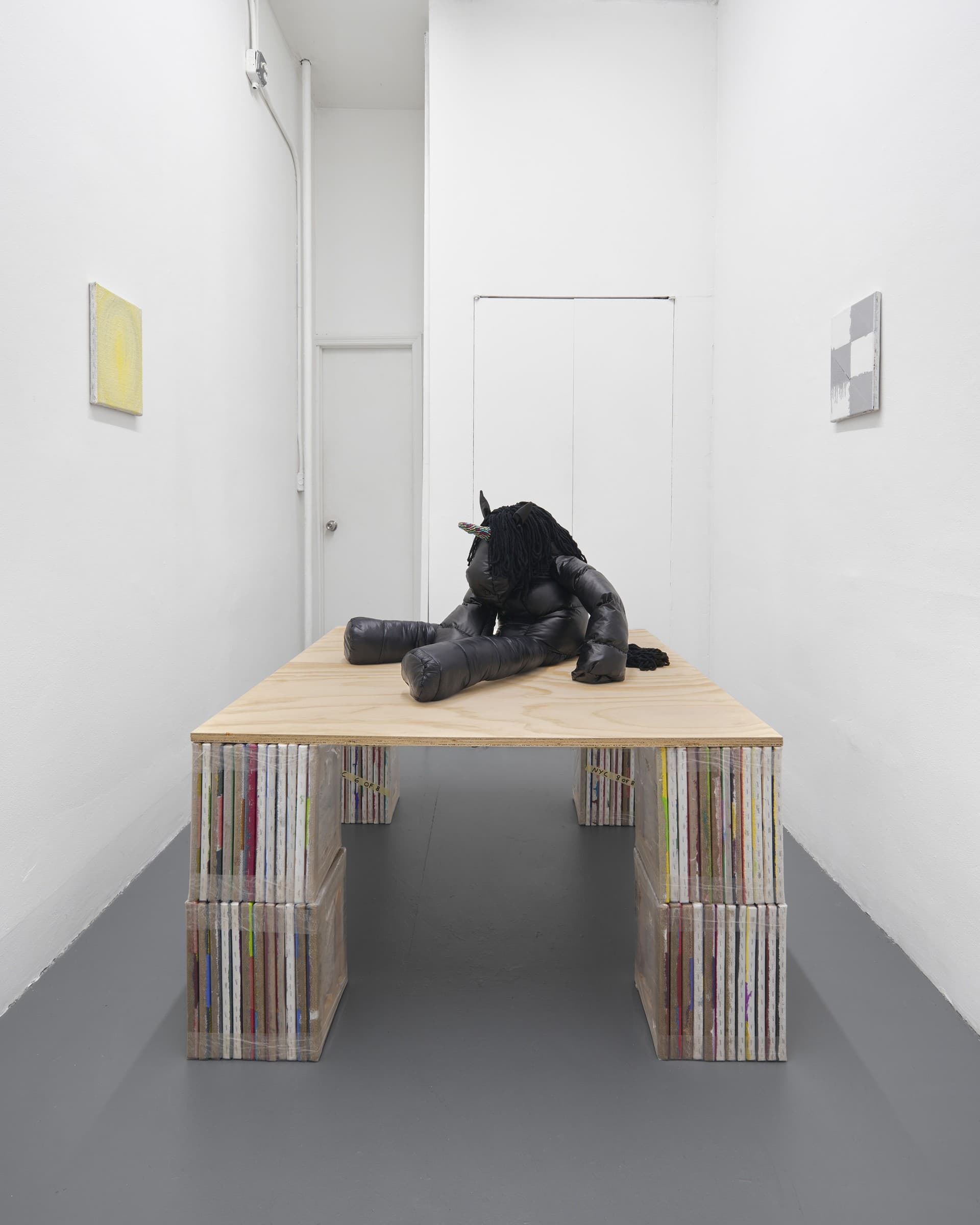 Installation view, Transaction, Joshua Abelow & Katya Kirilloff, presented by Gene's Dispensary at Essex Flowers, New York, 2026. Photo: Garrett Carroll.