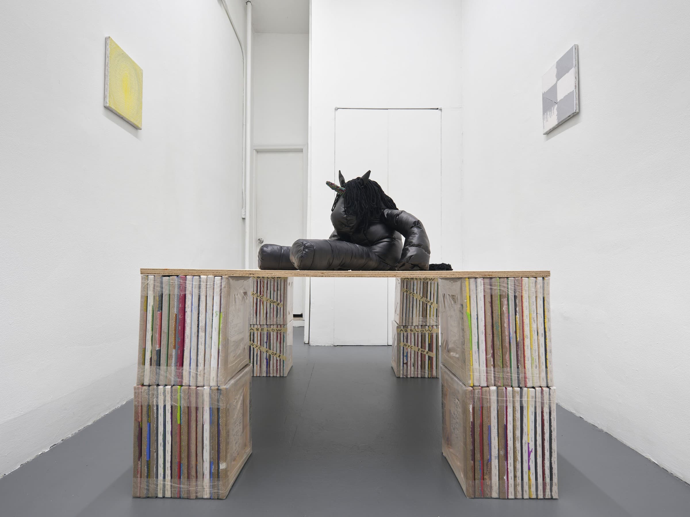 Installation view, Transaction, Joshua Abelow & Katya Kirilloff, presented by Gene's Dispensary at Essex Flowers, New York, 2026. Photo: Garrett Carroll.