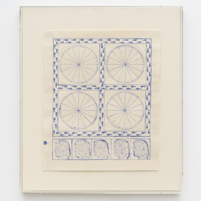 Gabriel Slavitt, Sacred Directions, 2024. Ink on paper in artist's frame. 20 1/2 x 17 inches, unframed; 26 1/2 x 23 3/8 x 3 1/8 inches, framed.