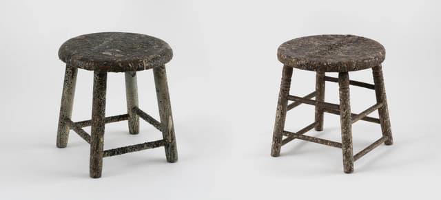 Paint-splattered studio stools used by Jackson Pollock and Lee Krasner. Jackson Pollock: Intimate Legacy, Pace, New York