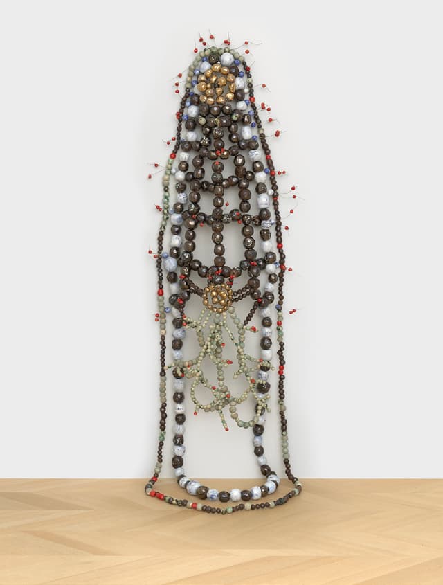 Inma Barrero, Pachamama, 2023–26, pigments, glazes, oxides, and lusters on porcelain and earthenware, and metal wire