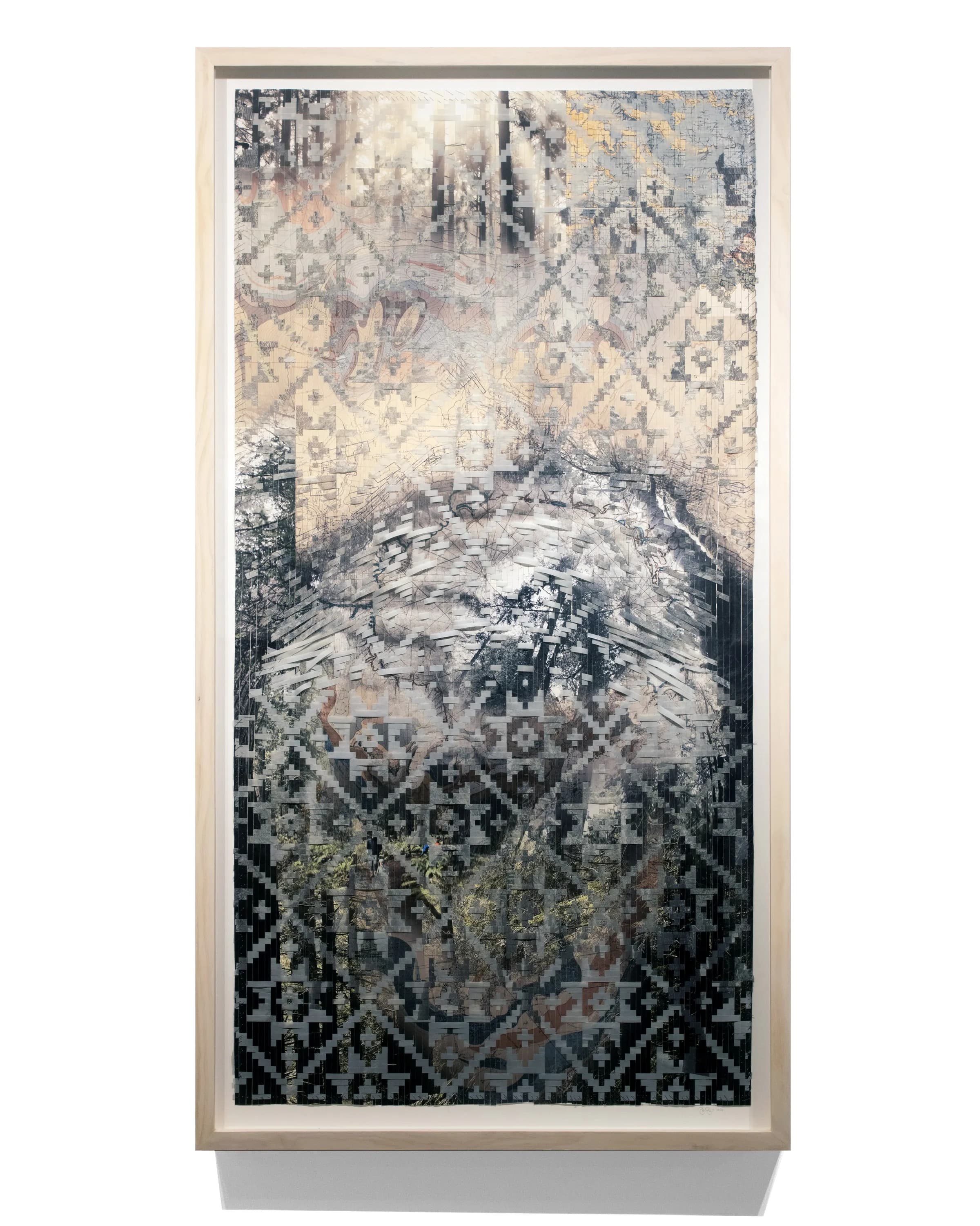 Sarah Sense, Tornado, 2026, Woven archival inkjet prints on Hahnemuhle bamboo paper and Hahnemuhle rice paper, beeswax, Arches watercolor paper, cotton thread, artist tape