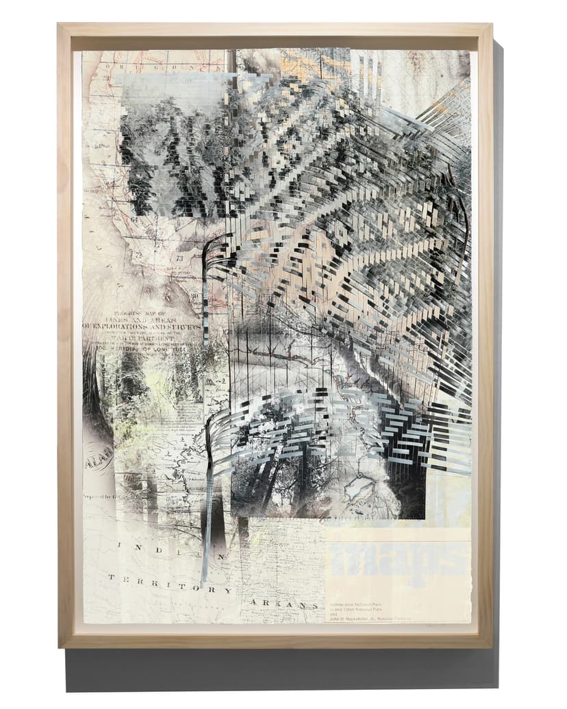 Sarah Sense, Lines and Areas, 2026, Woven archival inkjet prints on Hahnemuhle bamboo paper and Hahnemuhle rice paper, beeswax, Arches watercolor paper, cotton thread, artist tape