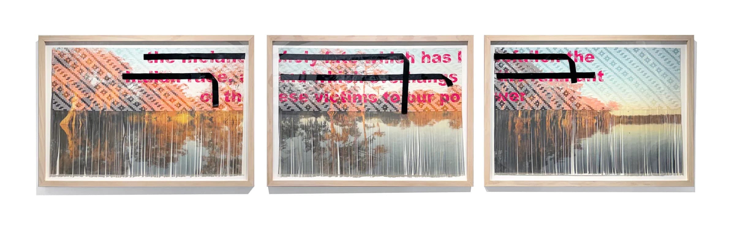 Sarah Sense, Redacted, 2026, Woven archival inkjet prints on Hahnemuhle rice paper, beeswax, Arches watercolor paper, cotton thread, ribbon, tape