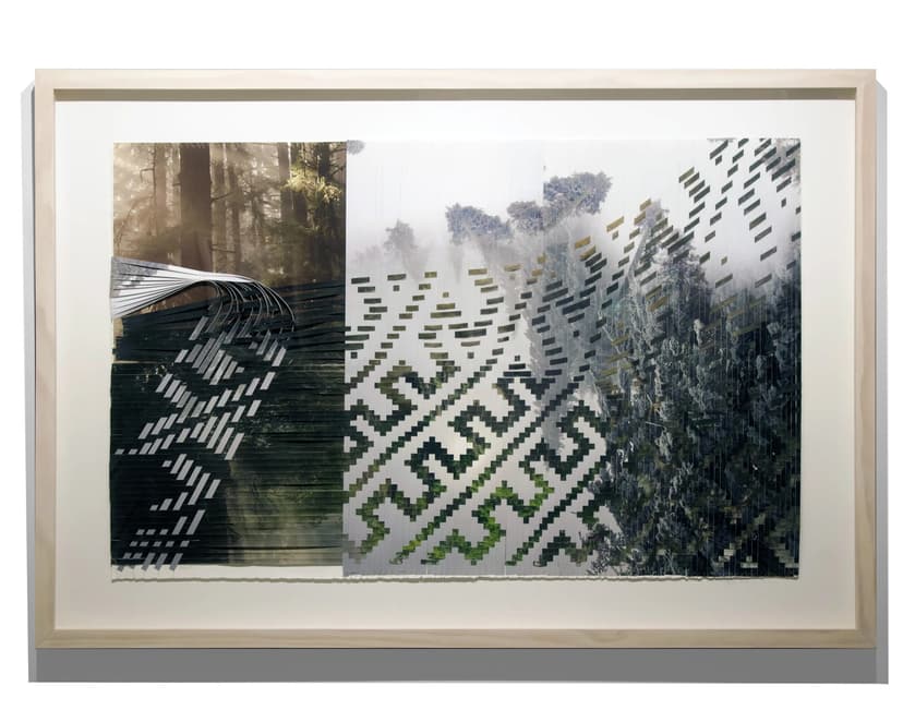 Sarah Sense, Broken Plait Trees, 2025, Woven archival inkjet prints on Hahnemuhle bamboo paper and Hahnemuhle rice paper, Arches Watercolor paper, beeswax, cotton thread, artist tape