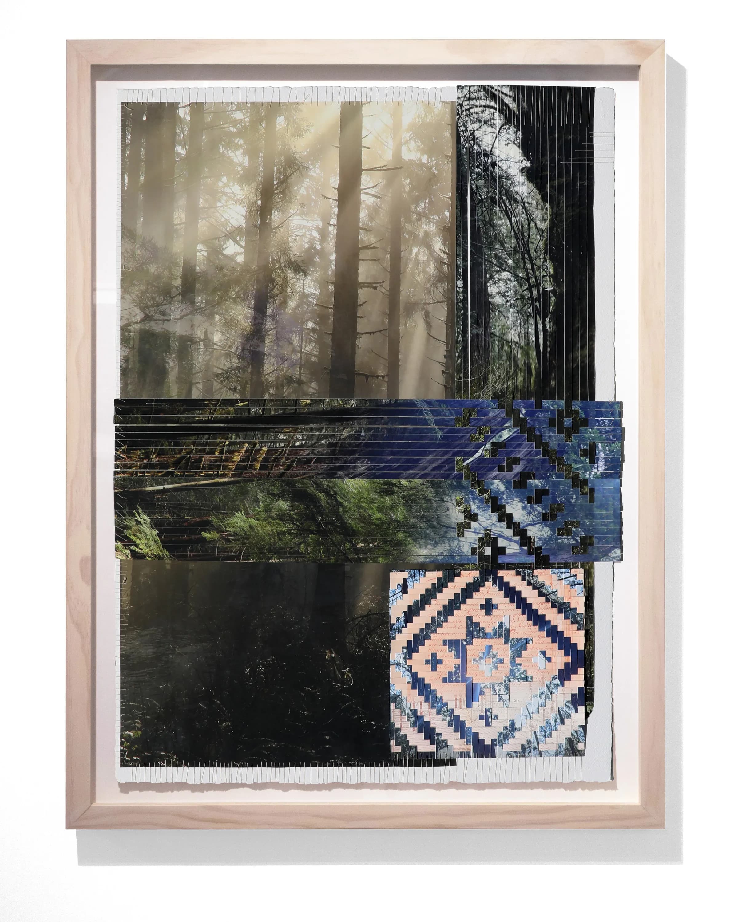 Sarah Sense, Tree Weaving 5, 2026, Woven archival inkjet prints on Hahnemuhle bamboo paper and Hahnemuhle rice paper, beeswax, Arches watercolor paper, cotton thread, artist tape