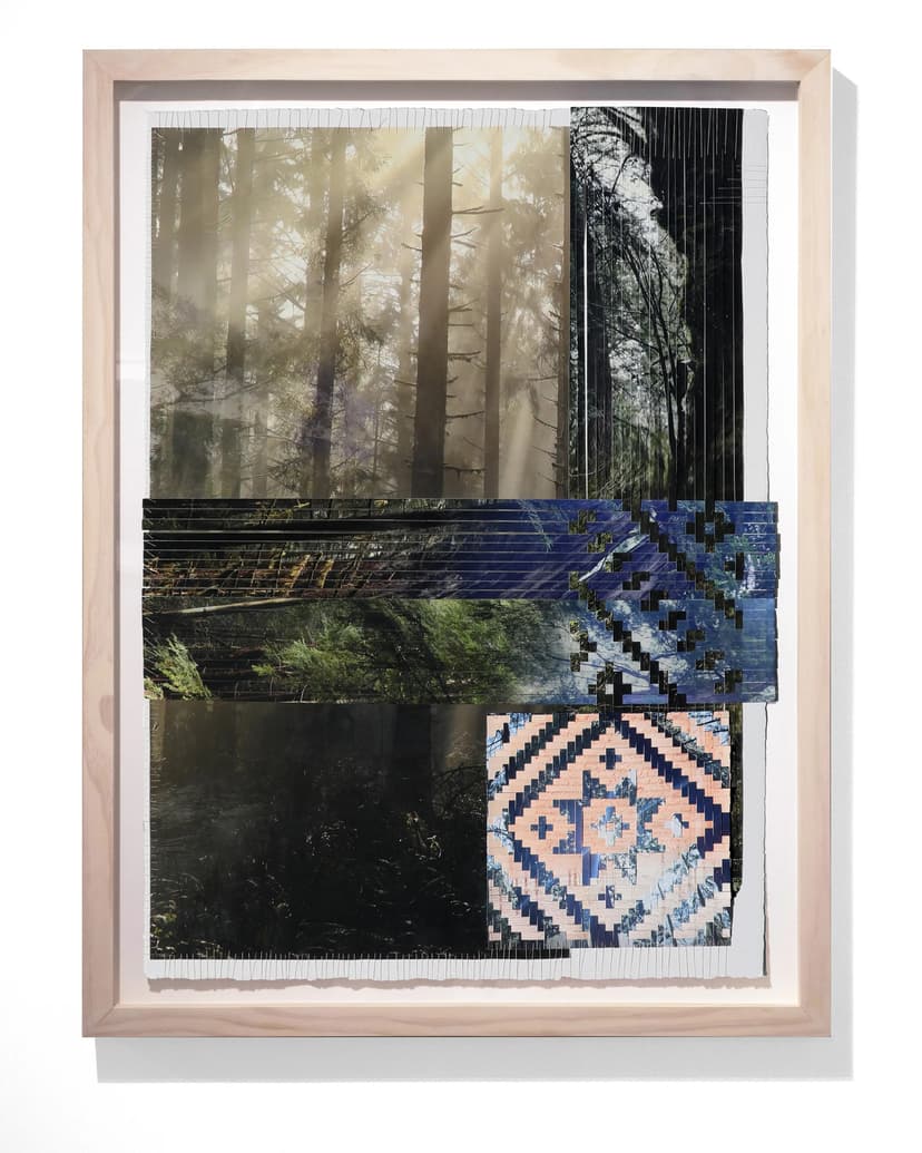Sarah Sense, Tree Weaving 5, 2026, Woven archival inkjet prints on Hahnemuhle bamboo paper and Hahnemuhle rice paper, beeswax, Arches watercolor paper, cotton thread, artist tape
