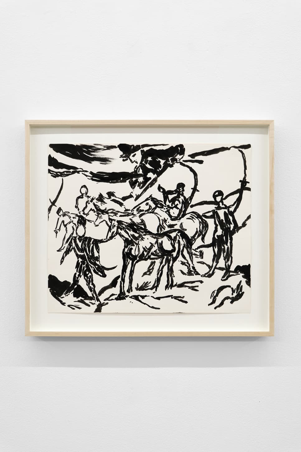 Miguel Ferrando, Untitled (Figures and Horses), 1993. Gouache on paper, 23 x 26 in. (Framed)