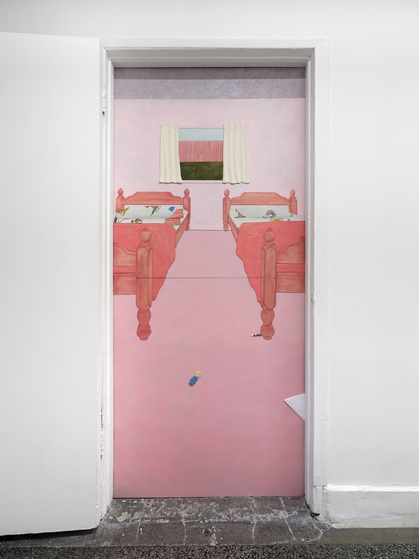 Maryrose Cobarrubias Mendoza, The Girls' Room, 2026. Acrylic gouache, wood, air-dried clay, Paperclay, fabric, Crayola crayon on MDF. 82 x 38 x .25 in (208 x 97 x 1 cm). Photo: Paul Salveson. Courtesy of the artist and Commonwealth and Council.