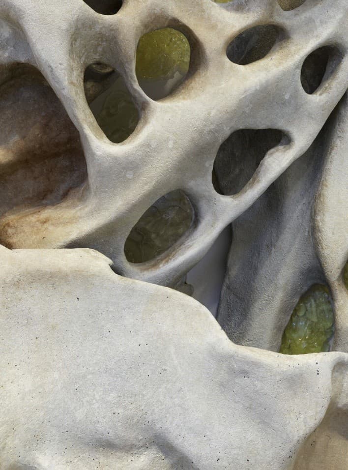 Cristina Iglesias, Possible Matter IV (detail), 2026. Cast aluminum and transparent resin, 123 × 116 × 25 cm / 48 × 46 × 10 in. © Cristina Iglesias, VEGAP, Madrid. Courtesy the artist and Hauser & Wirth. Photo: Sarah Muehlbauer