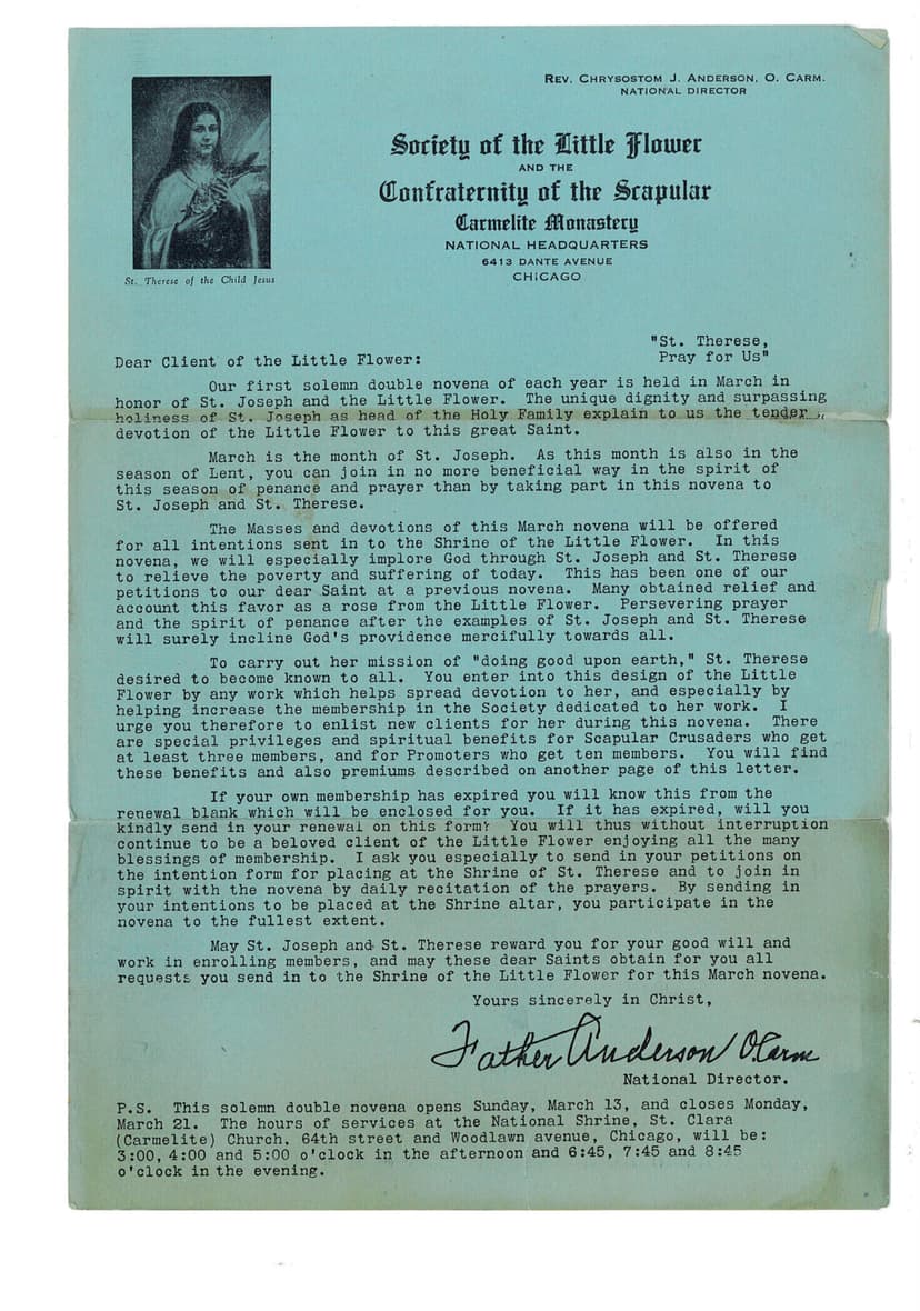 Society of the Little Flower newsletter