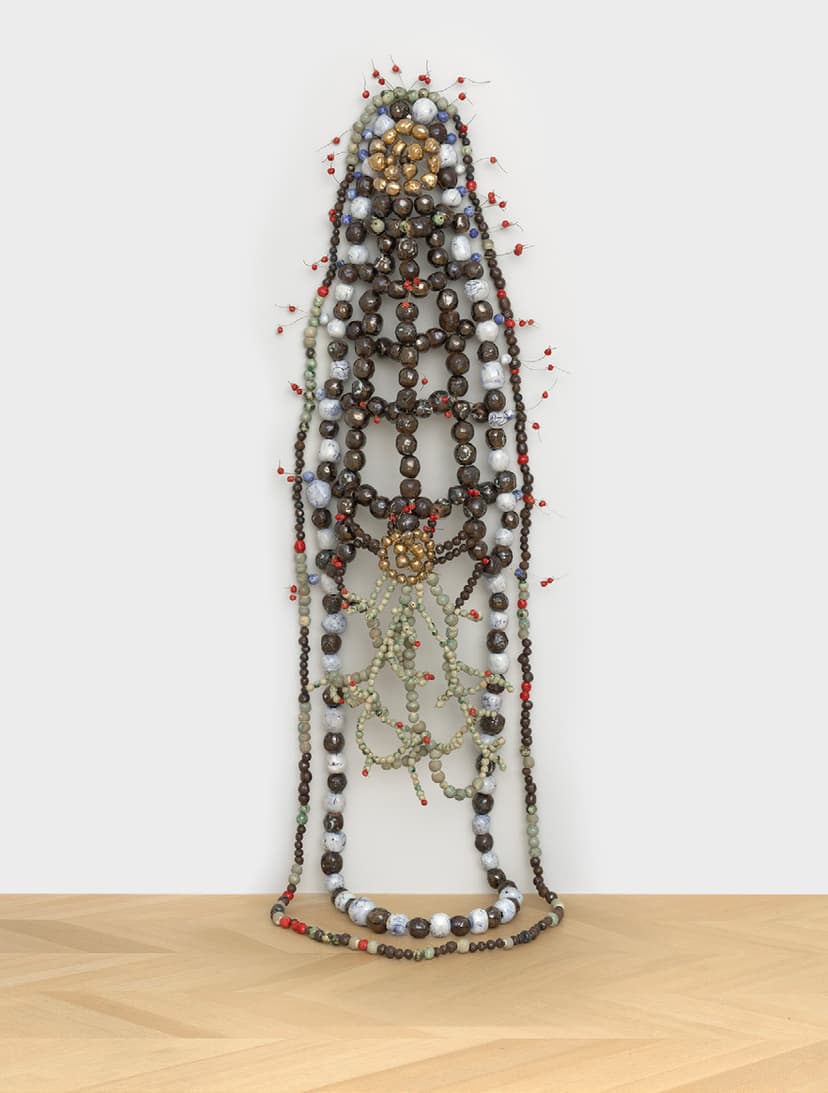 Inma Barrero, Pachamama, 2023–26, pigments, glazes, oxides, and lusters on porcelain and earthenware, and metal wire